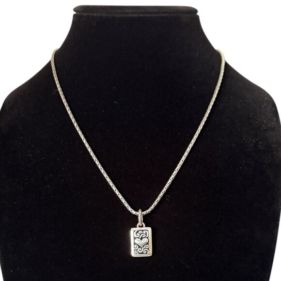 Brighton Silver Necklace Rectangular Pendant Heart Design Adjustable Chain 2013 - Picture 1 of 12